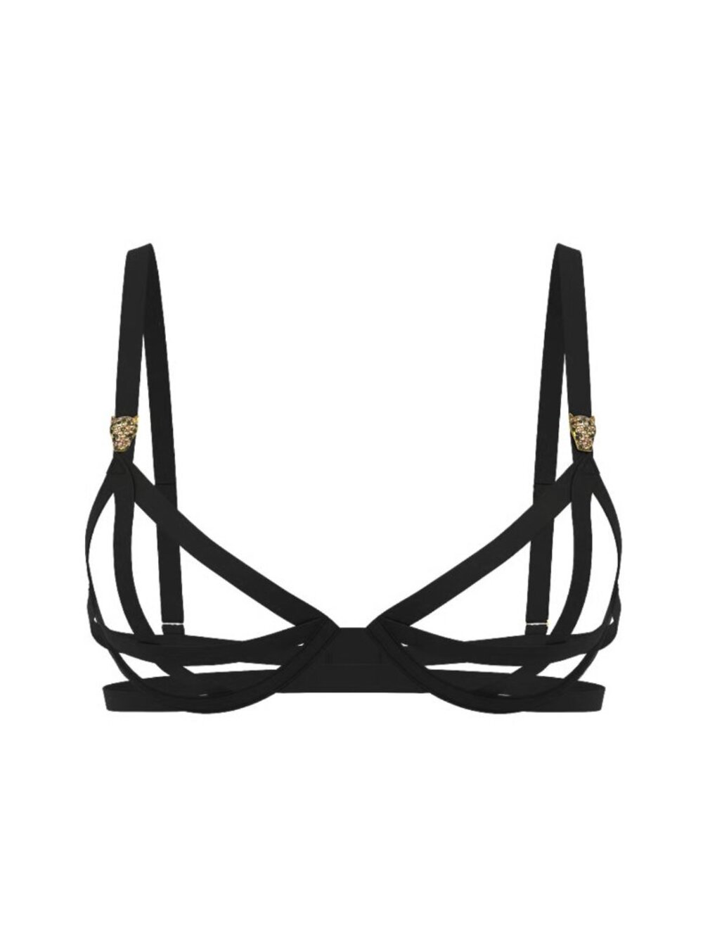 New! Victoria’s Secret Black Shine Leo Strappy Peekaboo Demi Bra S 34565